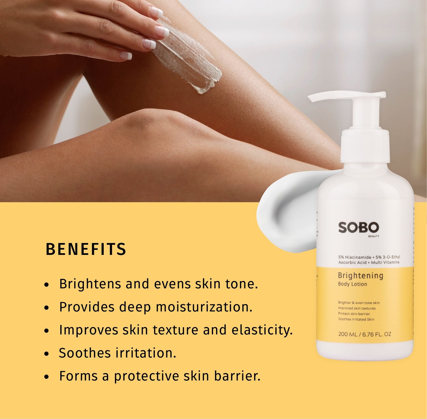 Brightening Body Lotion – With 5% Niacinamide, 5% Vitamin C , Vitamin- E , B5, Turmeric & Kakadu Plum Root Extract – 200 ML